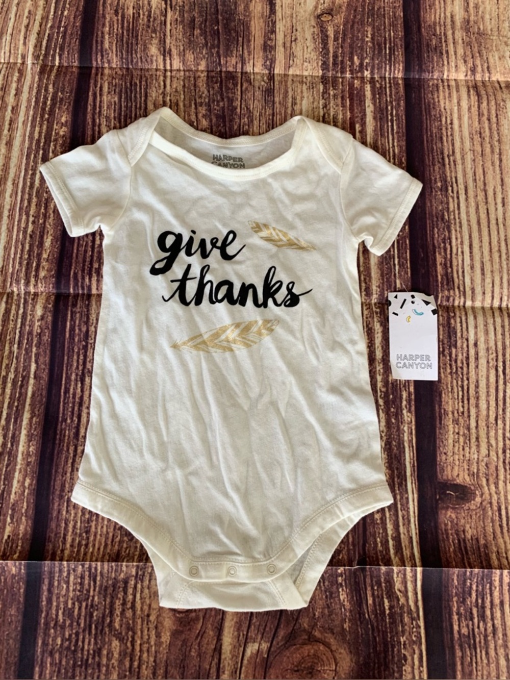 NWT Harper Canyon Baby's Short Sleeve "Give Thanks" Ivory Bodysuit Sz: 12M